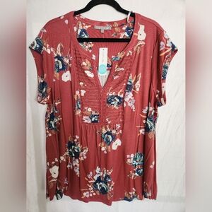 Pleated Split Neck Knit Top